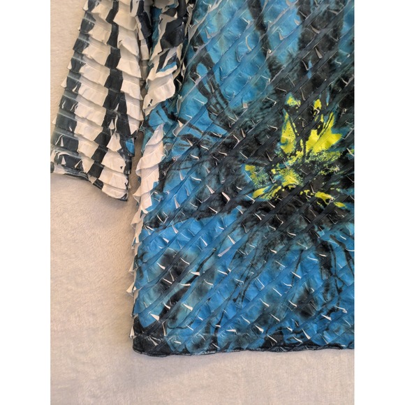 INVESTMENTS Womens Blue Floral Ruffle 3/4 Sleeve Scoop Neck Top Shirt Size L - Picture 2 of 9